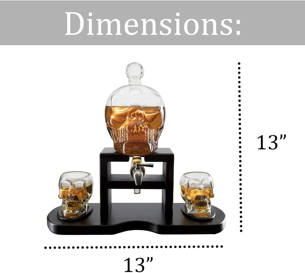 Skull Whiskey 750mL Decanter Set With 2 Skull 3oz Glasses and mahogany Wooden Base With Spigot - Fantasiaa 