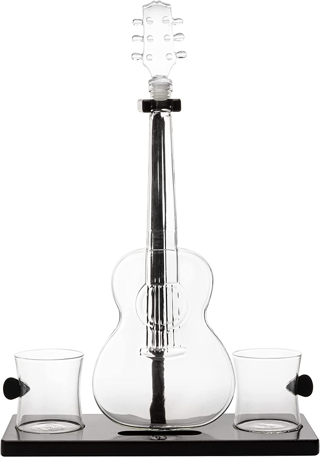 Guitar Whiskey Decanter, Mahogany Base - 1000 ML Glass Decanter 14" H For Whiskey, Scotch, Spirits, Wine Or Vodka For Music Lovers and Guitar Players - Fantasiaa 