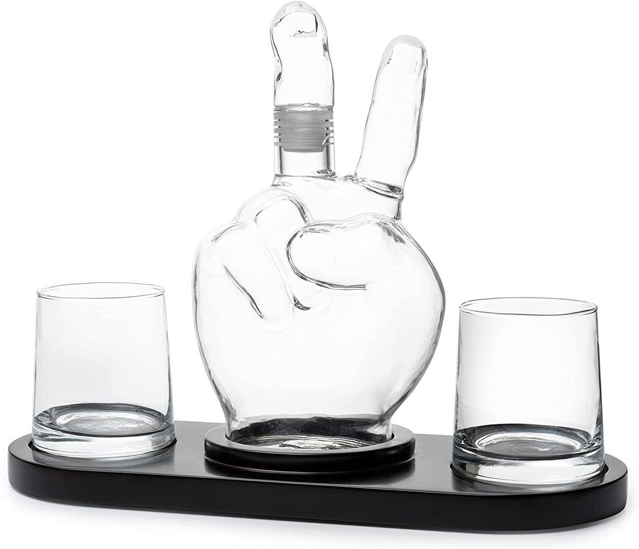 Peace Sign Wine and Whiskey Decanter 750ml With 2 10oz Glasses 9" H 14" L - Peace Sign Decanter, World Peace Gifts, Peace Sign Gifts, Peace Sign Glass Figurine, Perfect For Parties! - Fantasiaa 