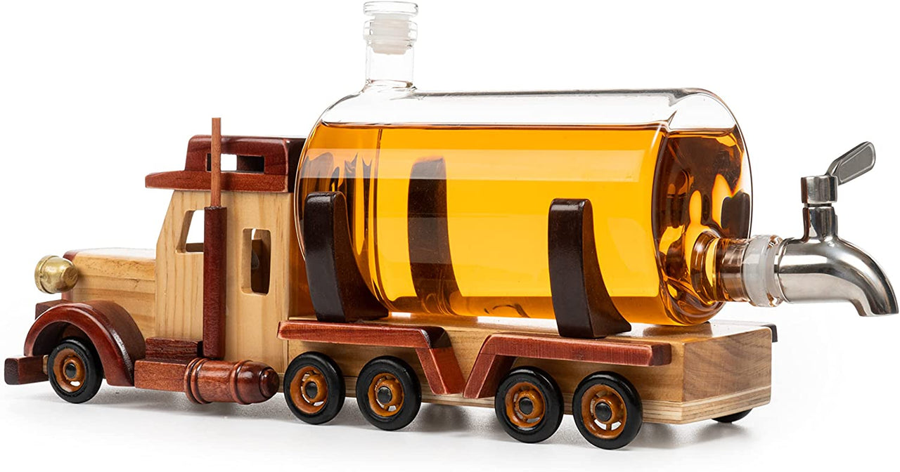 Truck Whiskey Decanter for Bourbon Scotch or Whiskey Fathers Gift 1000ml 18"L - Trucker Gifts, Truck Driver Gifts, Truck Figurine for Home Bar - Fantasiaa 