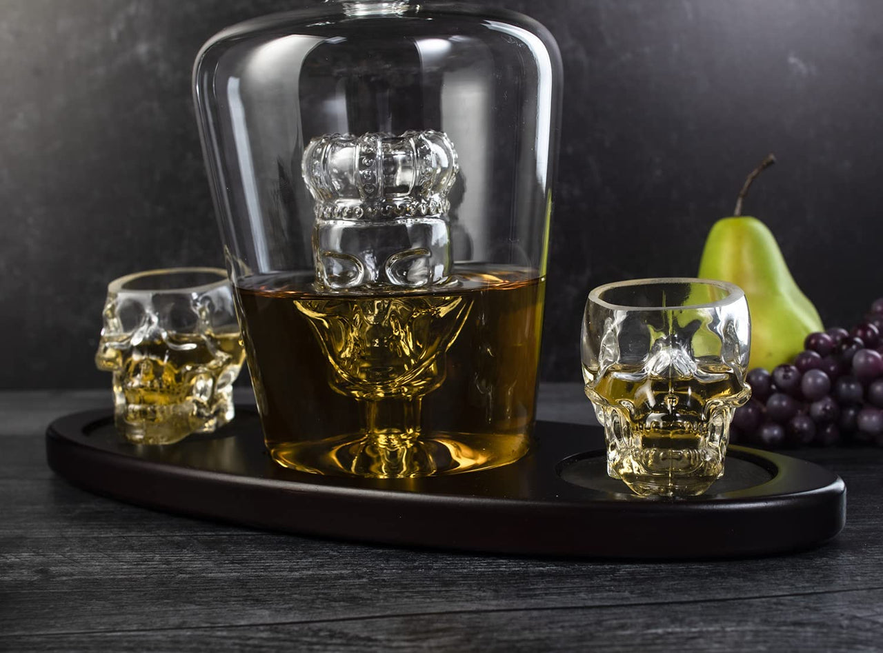 Skull Crown Decanter in Bottle Skull Head with 2 Skull Glasses 750ml, Skull Bottle Whiskey, Tequila, Bourbon Scotch or Rum - Halloween - Great For Any Bar! - Fantasiaa 