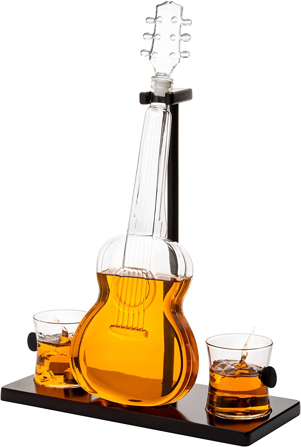 Guitar Whiskey Decanter, Mahogany Base - 1000 ML Glass Decanter 14" H For Whiskey, Scotch, Spirits, Wine Or Vodka For Music Lovers and Guitar Players - Fantasiaa 