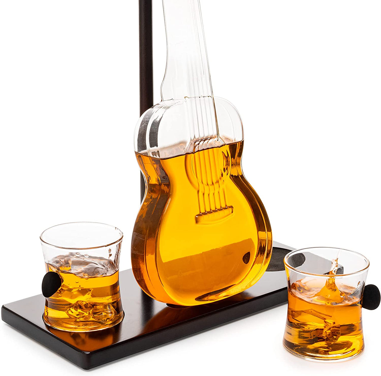 Guitar Whiskey Decanter, Mahogany Base - 1000 ML Glass Decanter 14" H For Whiskey, Scotch, Spirits, Wine Or Vodka For Music Lovers and Guitar Players - Fantasiaa 