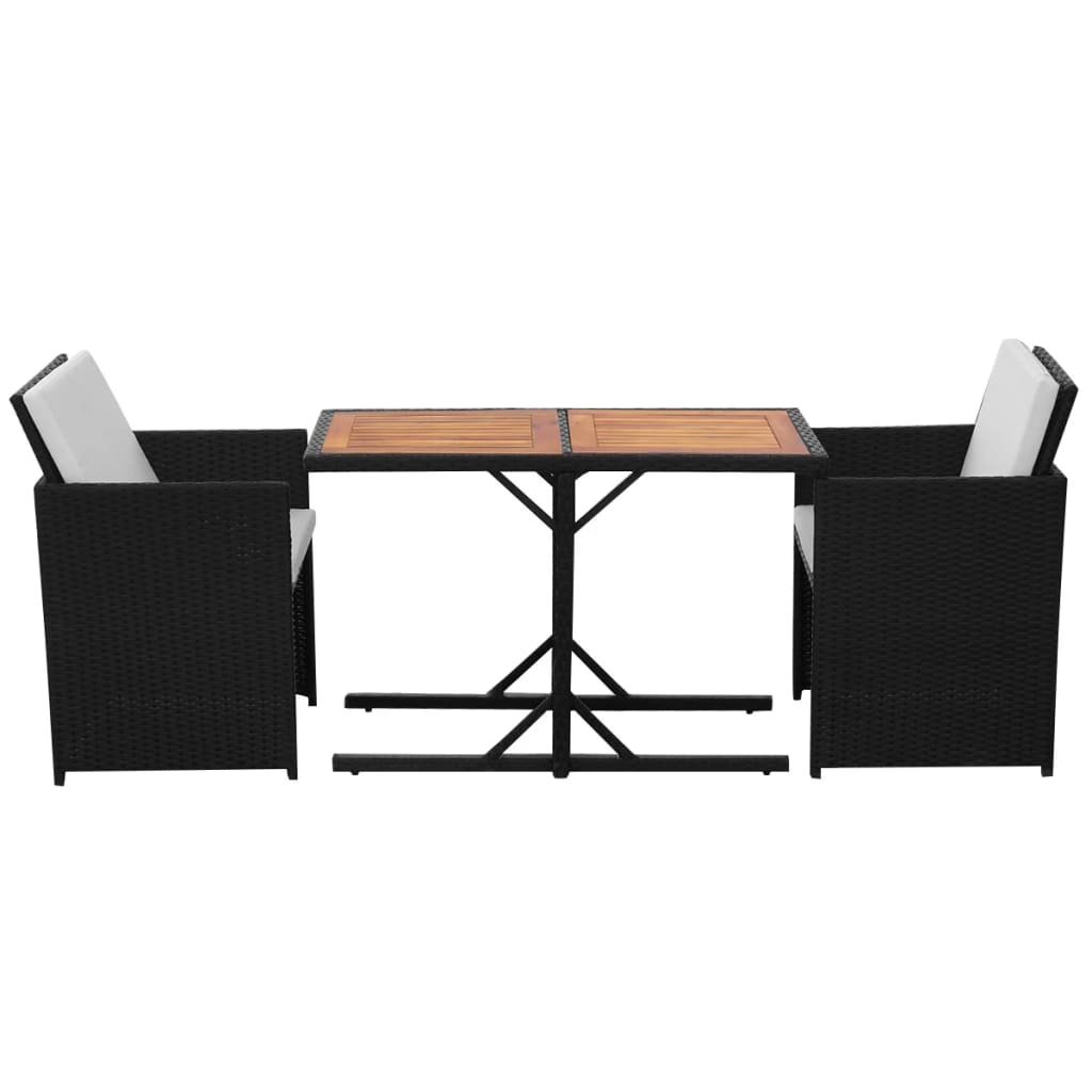 3 Piece Bistro Set with Cushions Poly Rattan Black - Fantasiaa Gifts