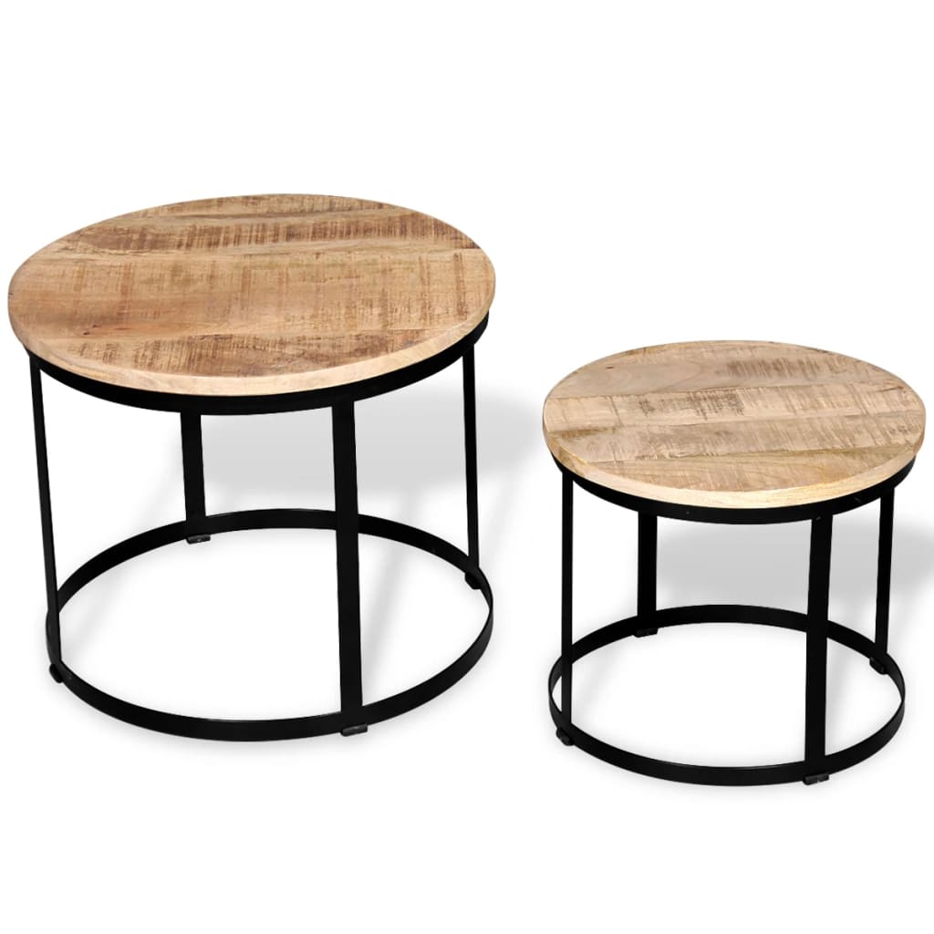 Two Piece Coffee Table Set Round Rough Mango Wood/Solid Reclaimed Wood - Fantasiaa Gifts