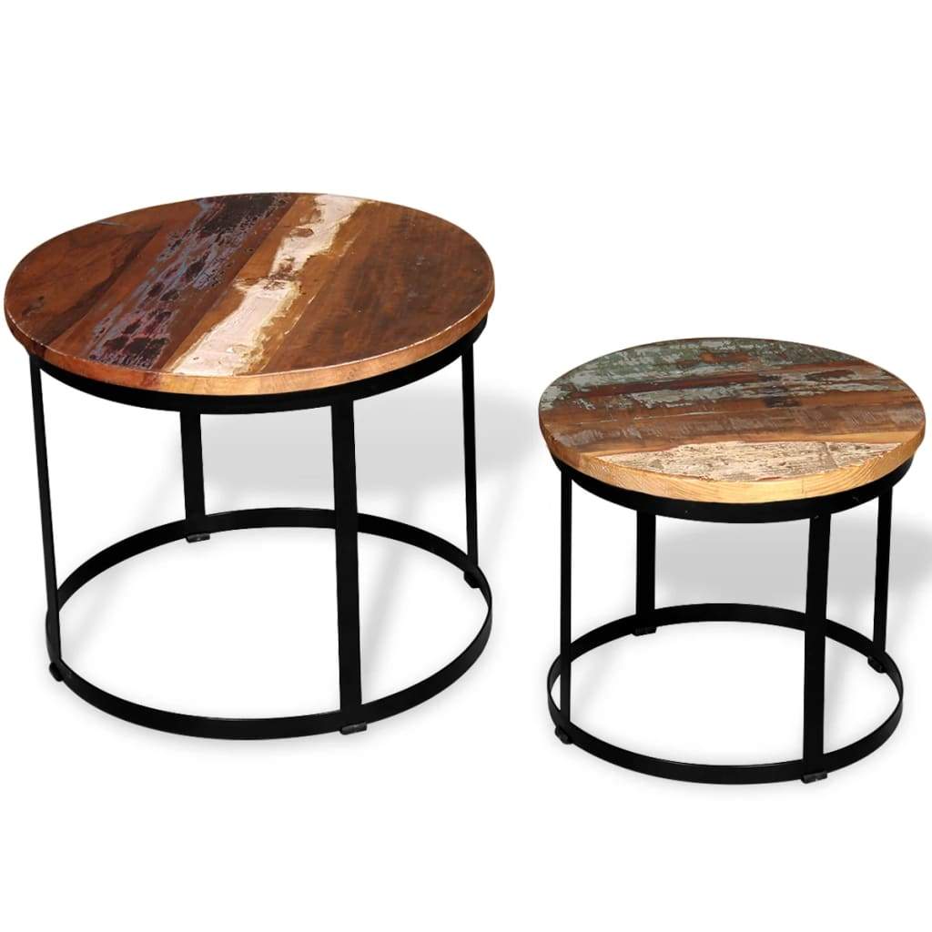 Two Piece Coffee Table Set Round Rough Mango Wood/Solid Reclaimed Wood - Fantasiaa Gifts