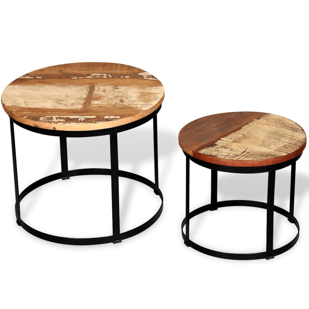 Two Piece Coffee Table Set Round Rough Mango Wood/Solid Reclaimed Wood - Fantasiaa Gifts