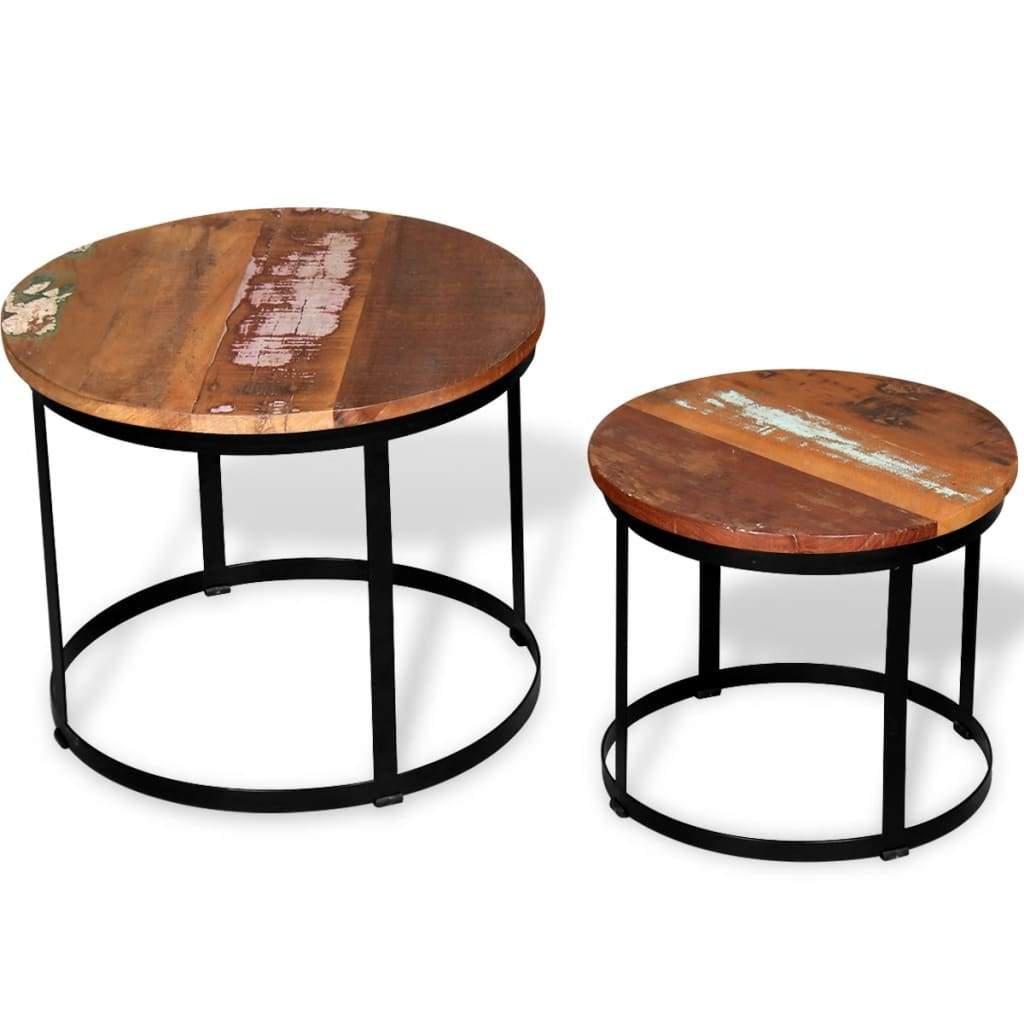 Two Piece Coffee Table Set Round Rough Mango Wood/Solid Reclaimed Wood - Fantasiaa Gifts