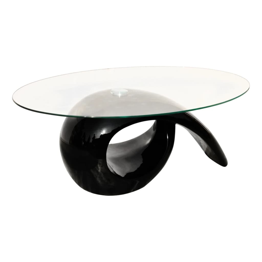 Coffee Table with Oval Glass Top High Gloss Black/High Gloss White - Fantasiaa Gifts