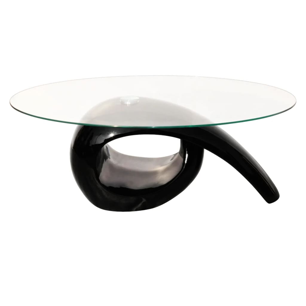 Coffee Table with Oval Glass Top High Gloss Black/High Gloss White - Fantasiaa Gifts