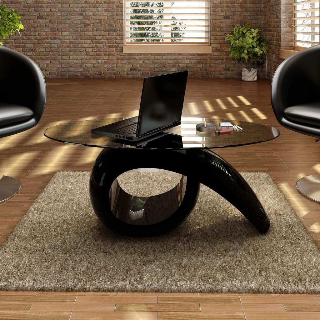 Coffee Table with Oval Glass Top High Gloss Black/High Gloss White - Fantasiaa Gifts