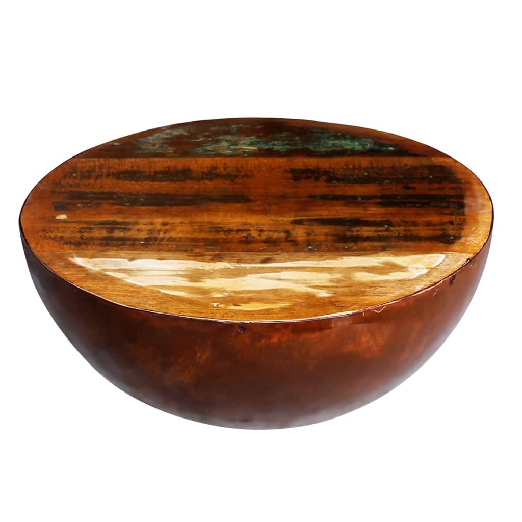 Coffee Table Bowl-shaped w/Steel Base Solid Reclaimed Wood Brown/White - Fantasiaa Gifts