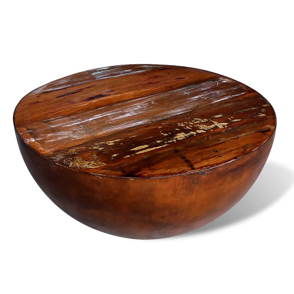 Coffee Table Bowl-shaped w/Steel Base Solid Reclaimed Wood Brown/White - Fantasiaa Gifts