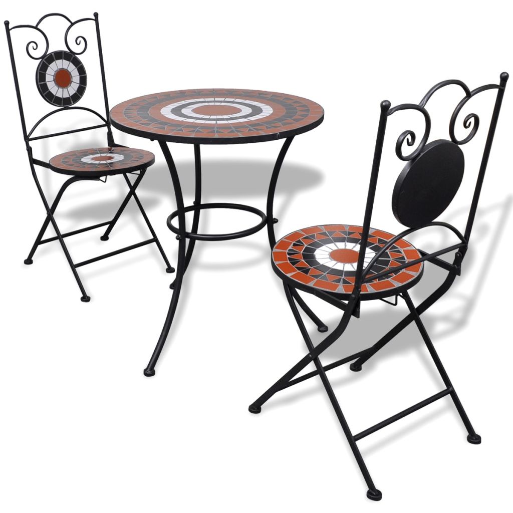 3 Piece Bistro Set Ceramic Tile Terracotta and White - Fantasiaa Gifts