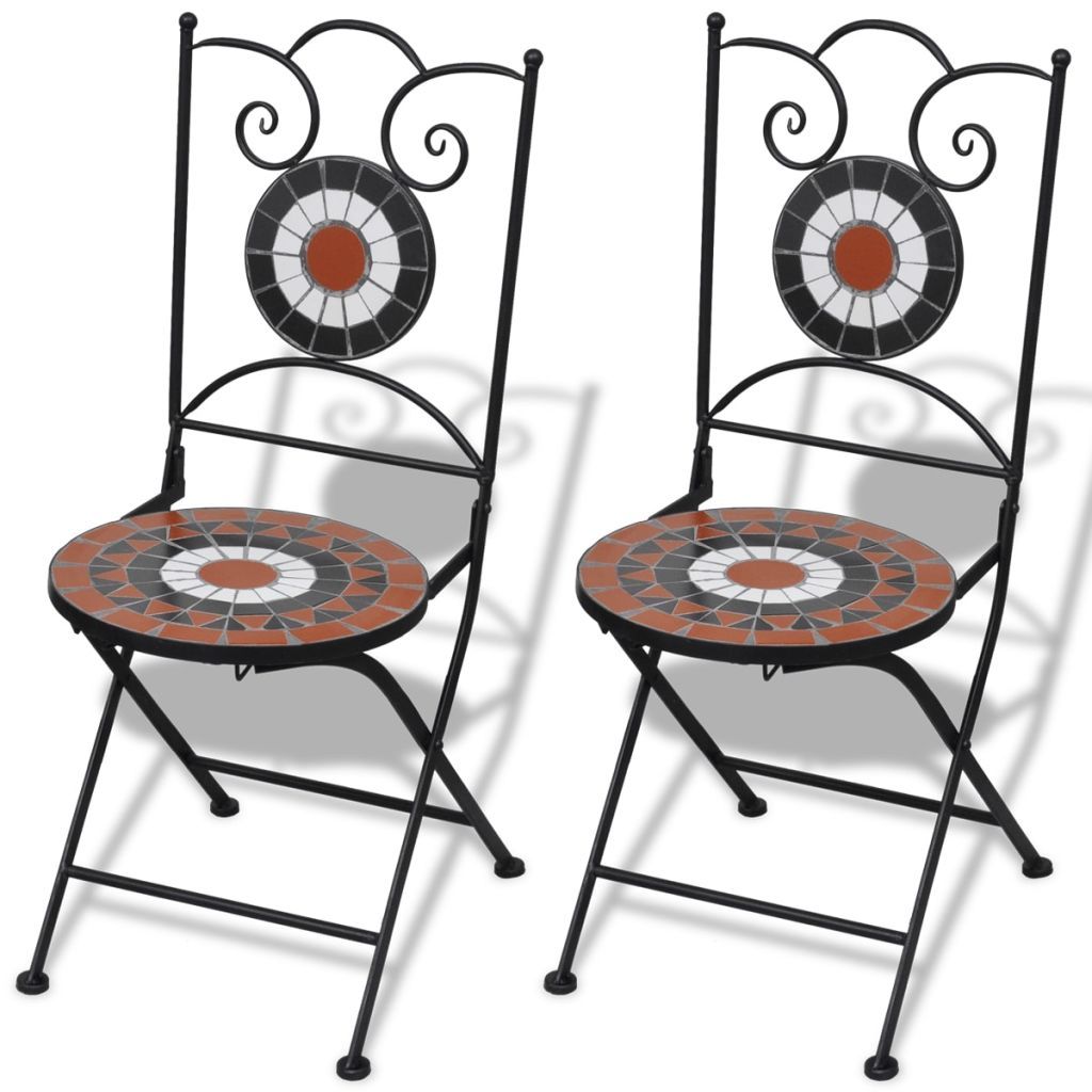 3 Piece Bistro Set Ceramic Tile Terracotta and White - Fantasiaa Gifts