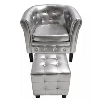 Thumbnail for Tub Chair with Footrest Silver Faux Leather - Fantasiaa Gifts