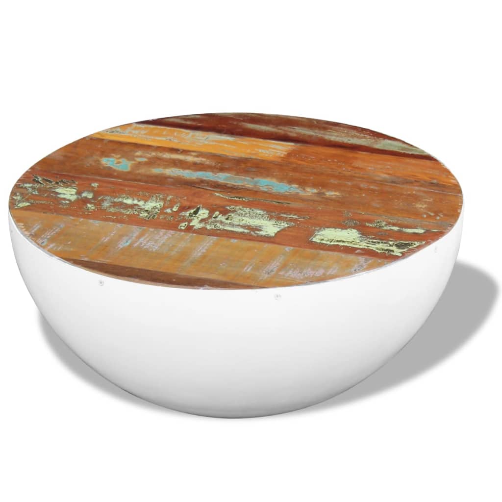 Coffee Table Bowl-shaped w/Steel Base Solid Reclaimed Wood Brown/White - Fantasiaa Gifts