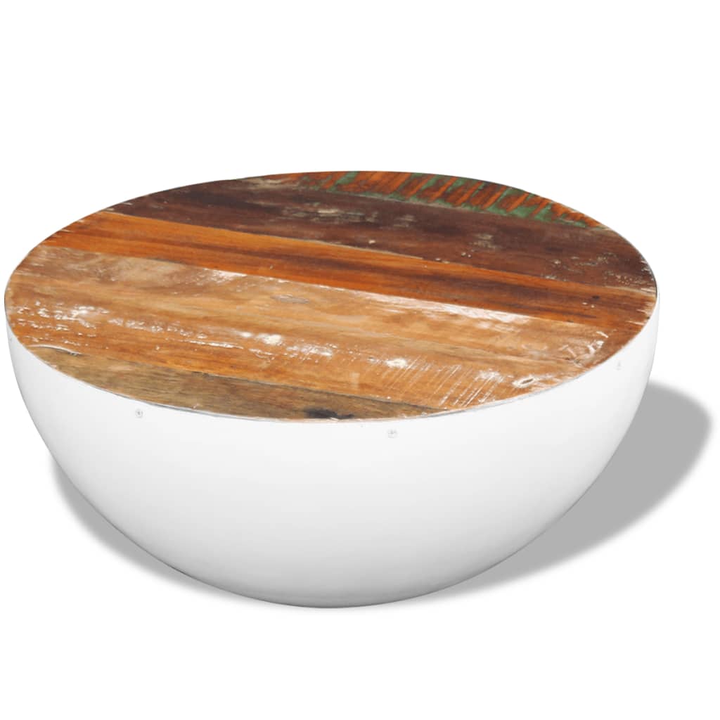 Coffee Table Bowl-shaped w/Steel Base Solid Reclaimed Wood Brown/White - Fantasiaa Gifts