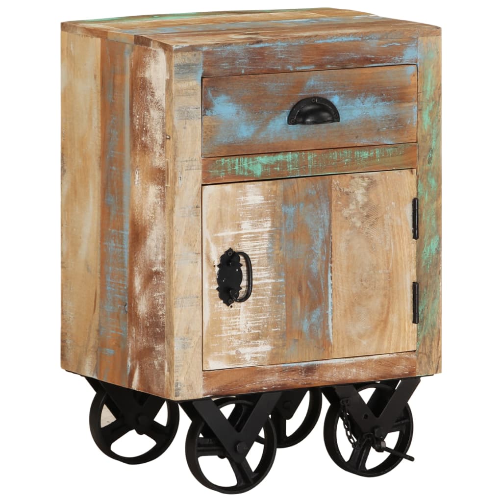 Bedside Cabinet with Wheels 15.7"x11.8"x22.4" Solid Reclaimed Wood - Fantasiaa Gifts