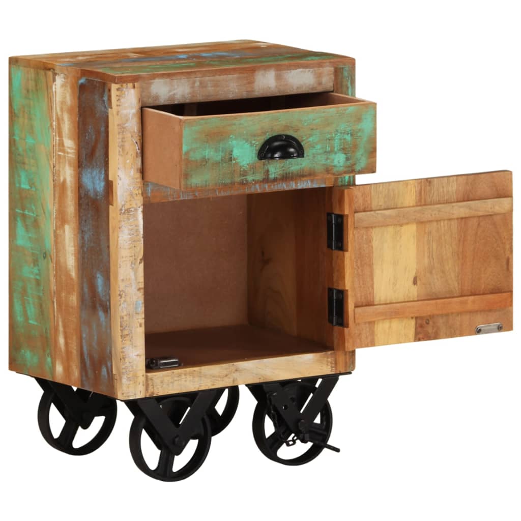 Bedside Cabinet with Wheels 15.7"x11.8"x22.4" Solid Reclaimed Wood - Fantasiaa Gifts