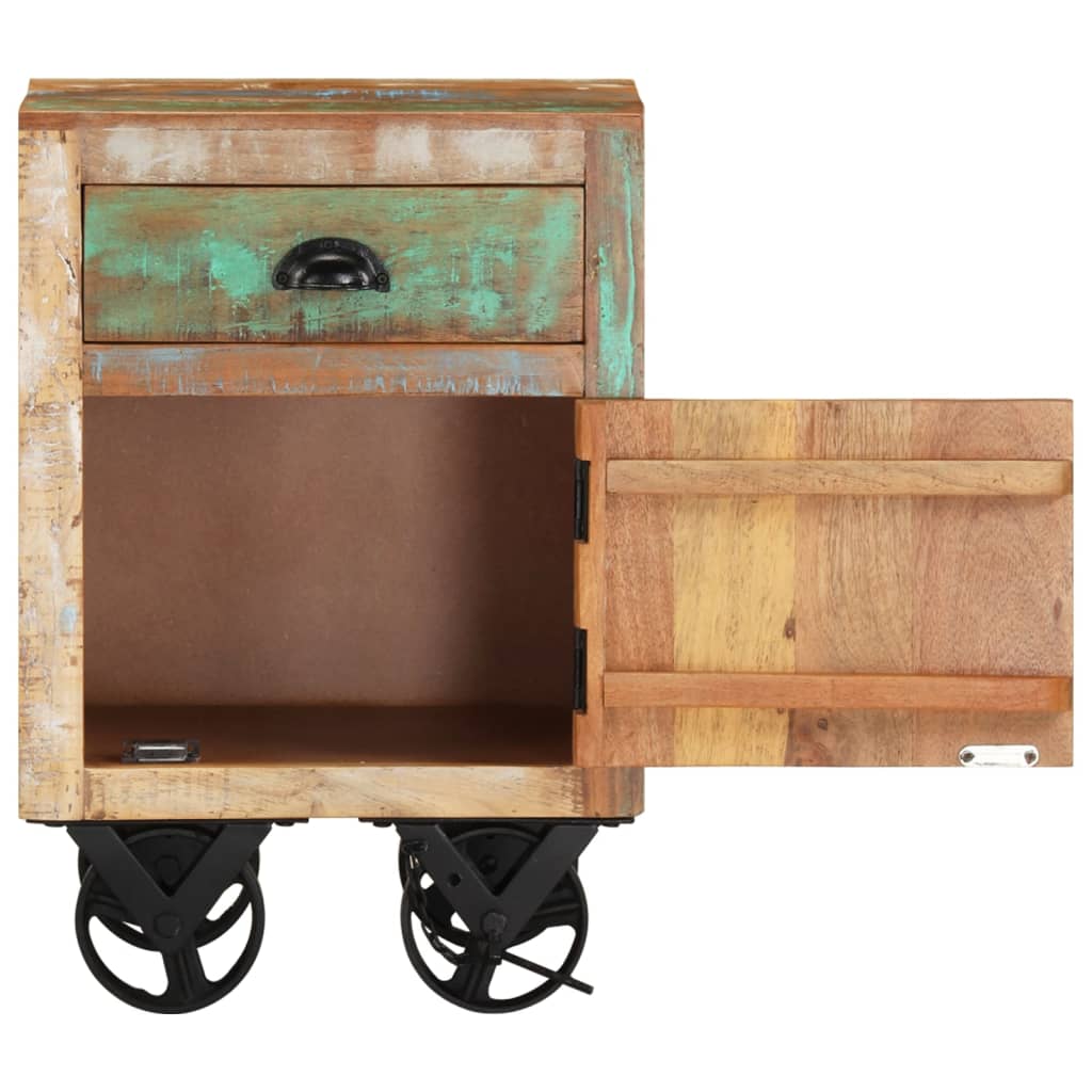 Bedside Cabinet with Wheels 15.7"x11.8"x22.4" Solid Reclaimed Wood - Fantasiaa Gifts