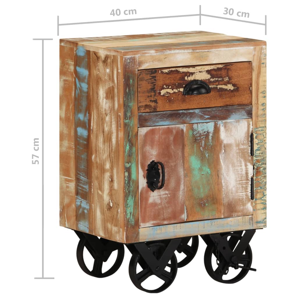 Bedside Cabinet with Wheels 15.7"x11.8"x22.4" Solid Reclaimed Wood - Fantasiaa Gifts