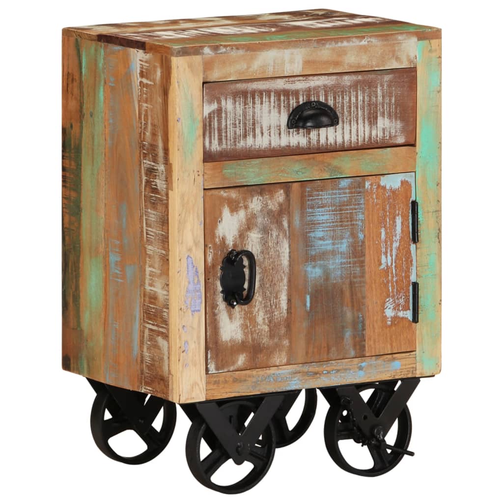 Bedside Cabinet with Wheels 15.7"x11.8"x22.4" Solid Reclaimed Wood - Fantasiaa Gifts