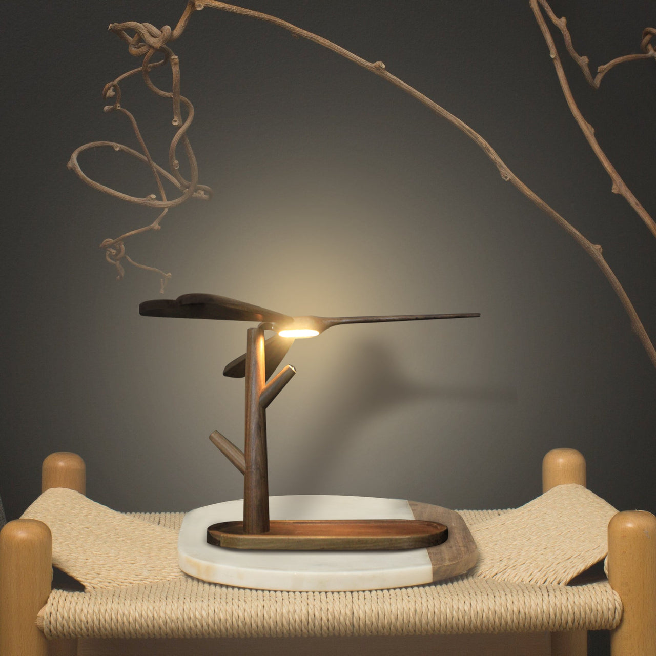 Dragonfly Balancing Lamp, Handcrafted Wood Lamp - Fantasiaa 