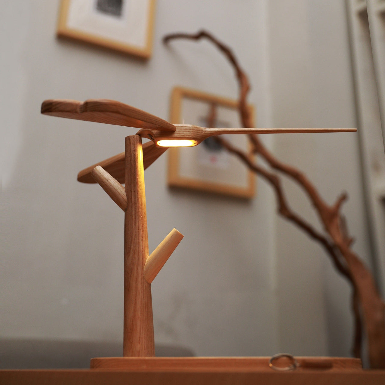 Dragonfly Balancing Lamp, Handcrafted Wood Lamp - Fantasiaa 