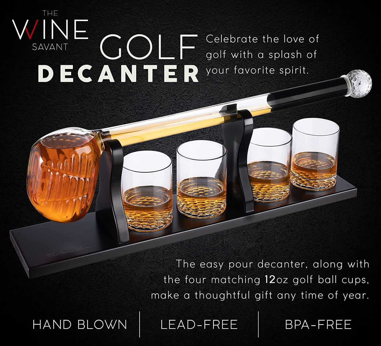 Golf Club Whiskey Decanter and 4 Liquor Glasses - Whisky Decanter & Glass Set - Fantasiaa 