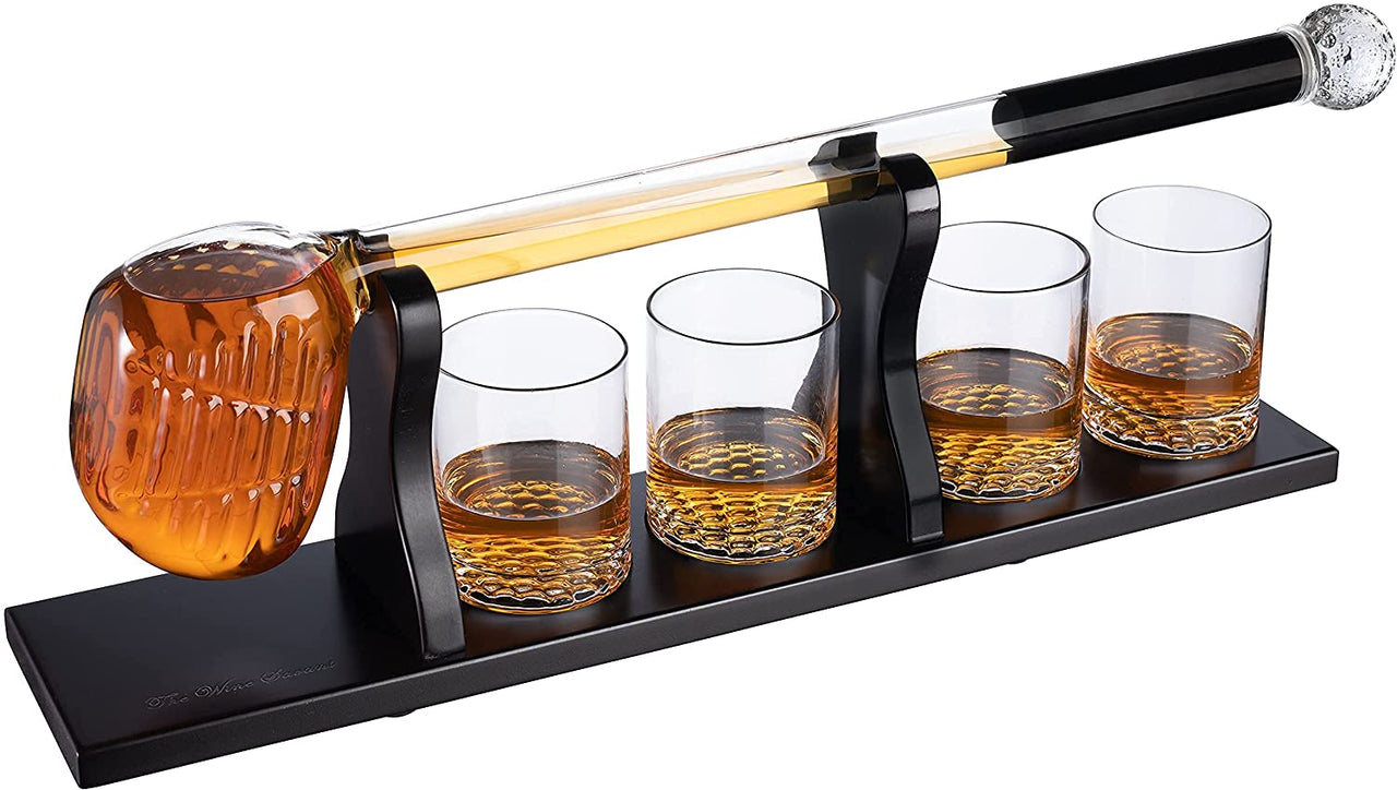 Golf Club Whiskey Decanter and 4 Liquor Glasses - Whisky Decanter & Glass Set - Fantasiaa 