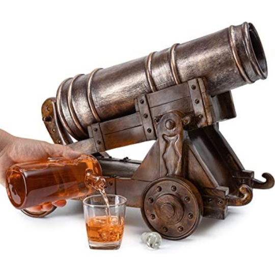 Cannon Wine & Whiskey Decanter Set with Cannon Ball Whiskey Chillers 21" L - Fantasiaa 