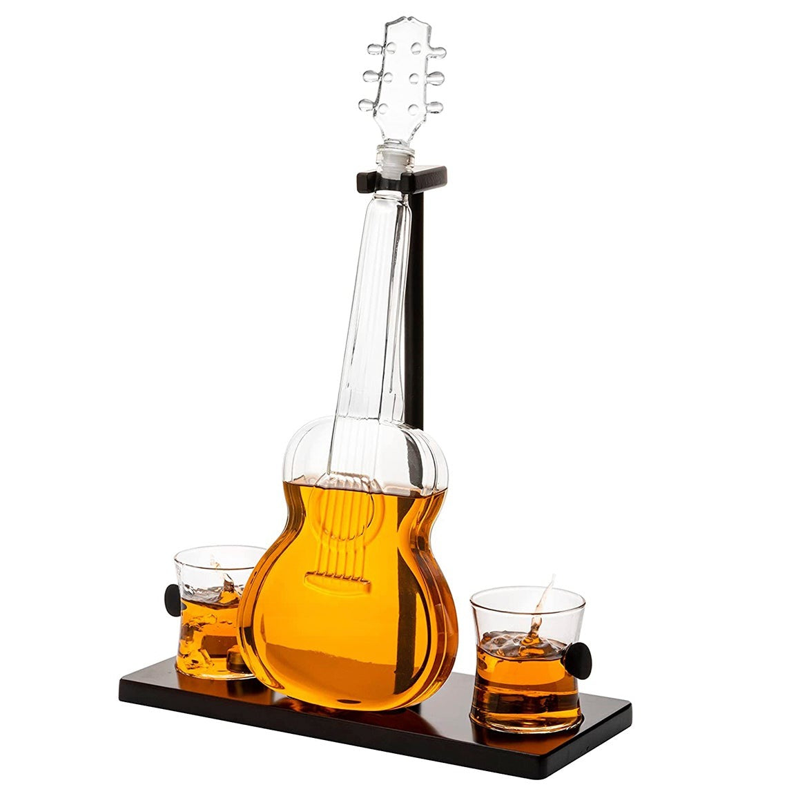 Guitar Whiskey Decanter, Mahogany Base - 1000 ML Glass Decanter 14" H For Whiskey, Scotch, Spirits, Wine Or Vodka For Music Lovers and Guitar Players - Fantasiaa 