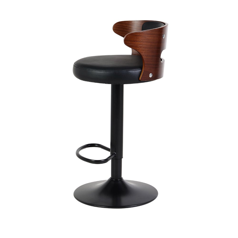 Set of 2 Wooden Bar Stools With Gas Lift (Black PU Leather) - Fantasiaa Gifts