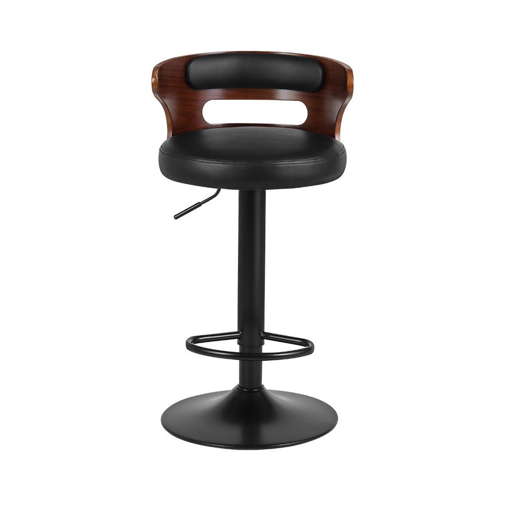 Set of 2 Wooden Bar Stools With Gas Lift (Black PU Leather) - Fantasiaa Gifts