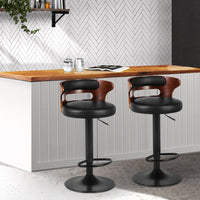 Thumbnail for Set of 2 Wooden Bar Stools With Gas Lift (Black PU Leather) - Fantasiaa Gifts