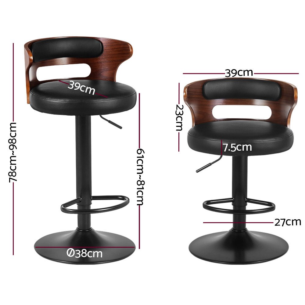 Set of 2 Wooden Bar Stools With Gas Lift (Black PU Leather) - Fantasiaa Gifts