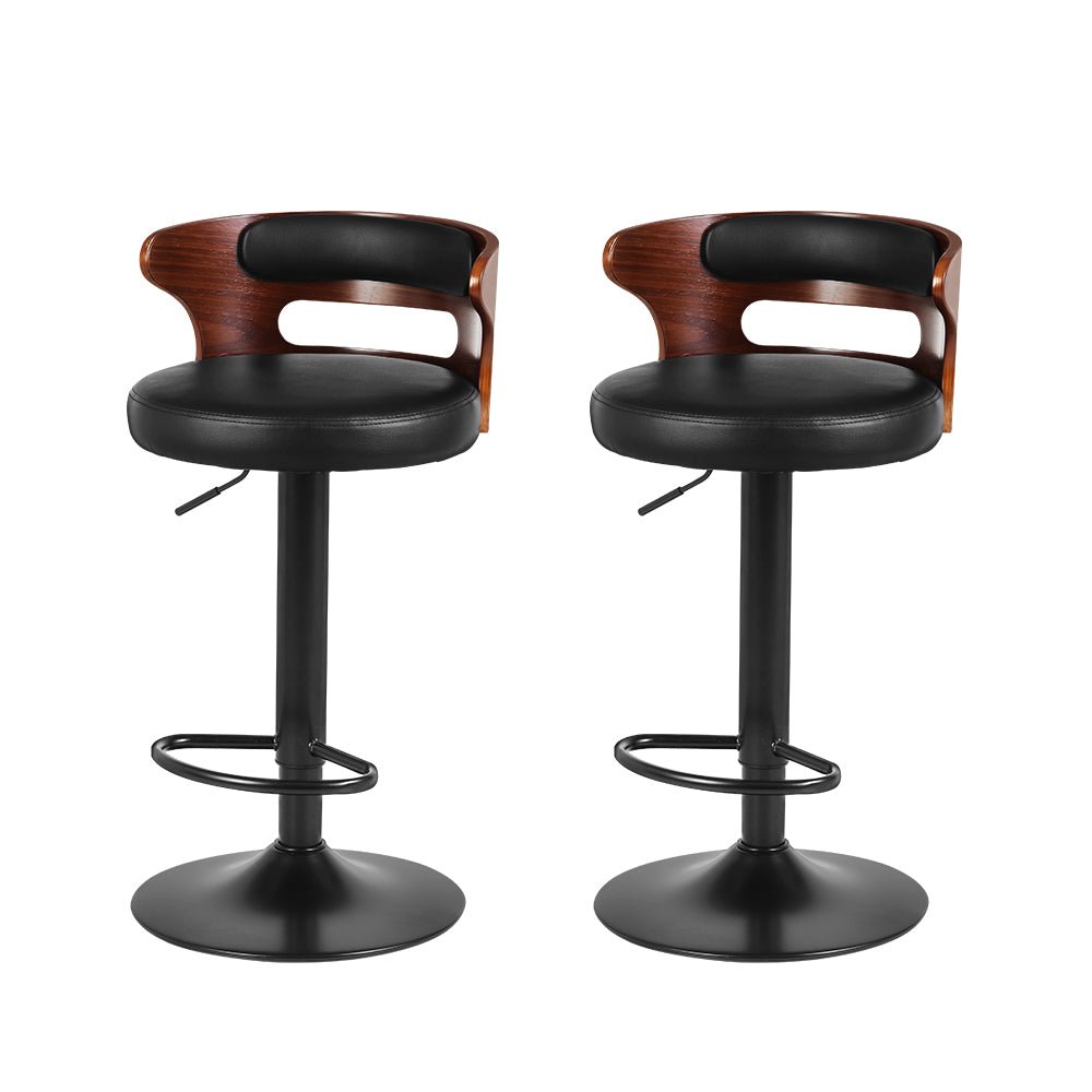 Set of 2 Wooden Bar Stools With Gas Lift (Black PU Leather) - Fantasiaa Gifts