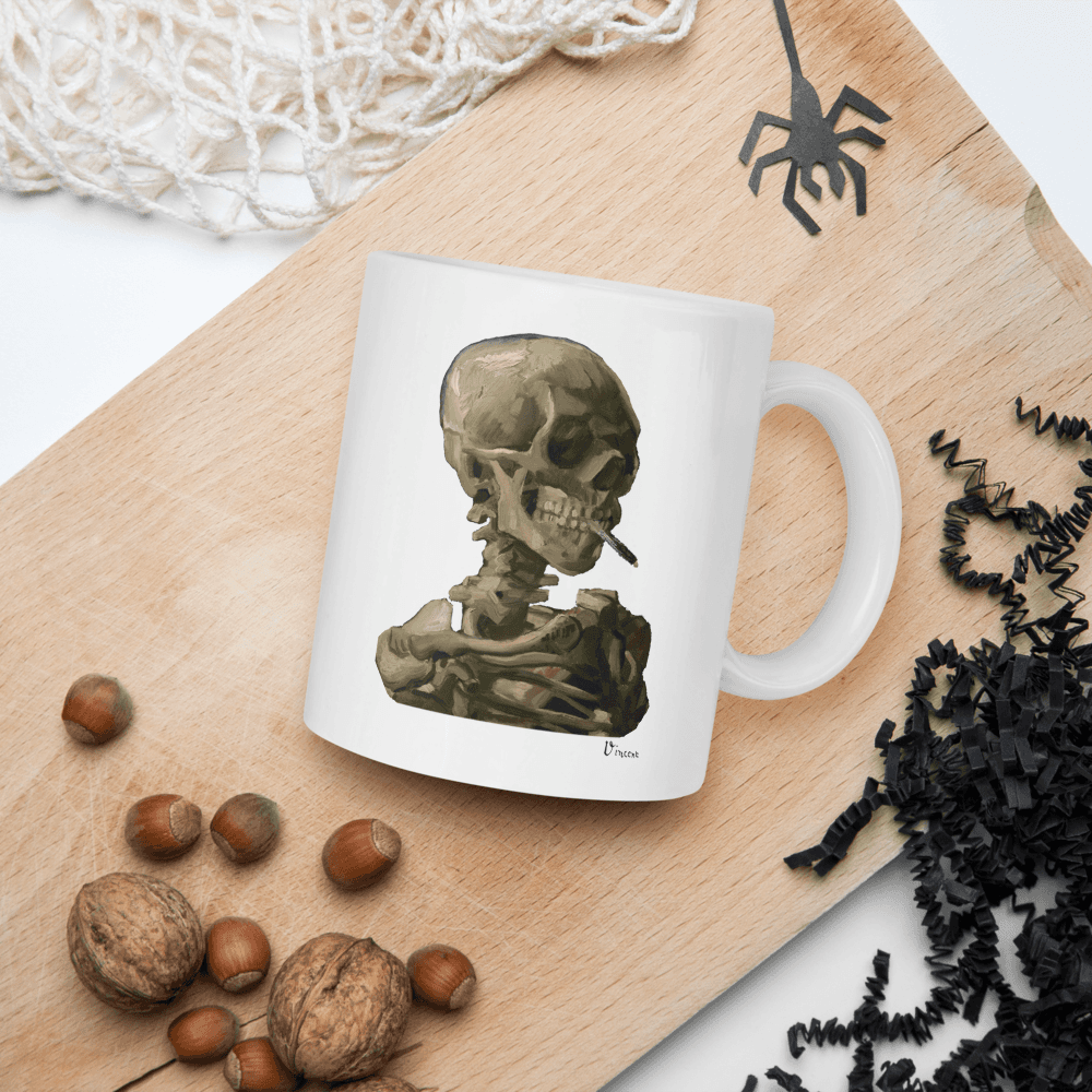 Van Gogh Skull of a Skeleton with Burning Cigarette 1886 Mug - Fantasiaa 