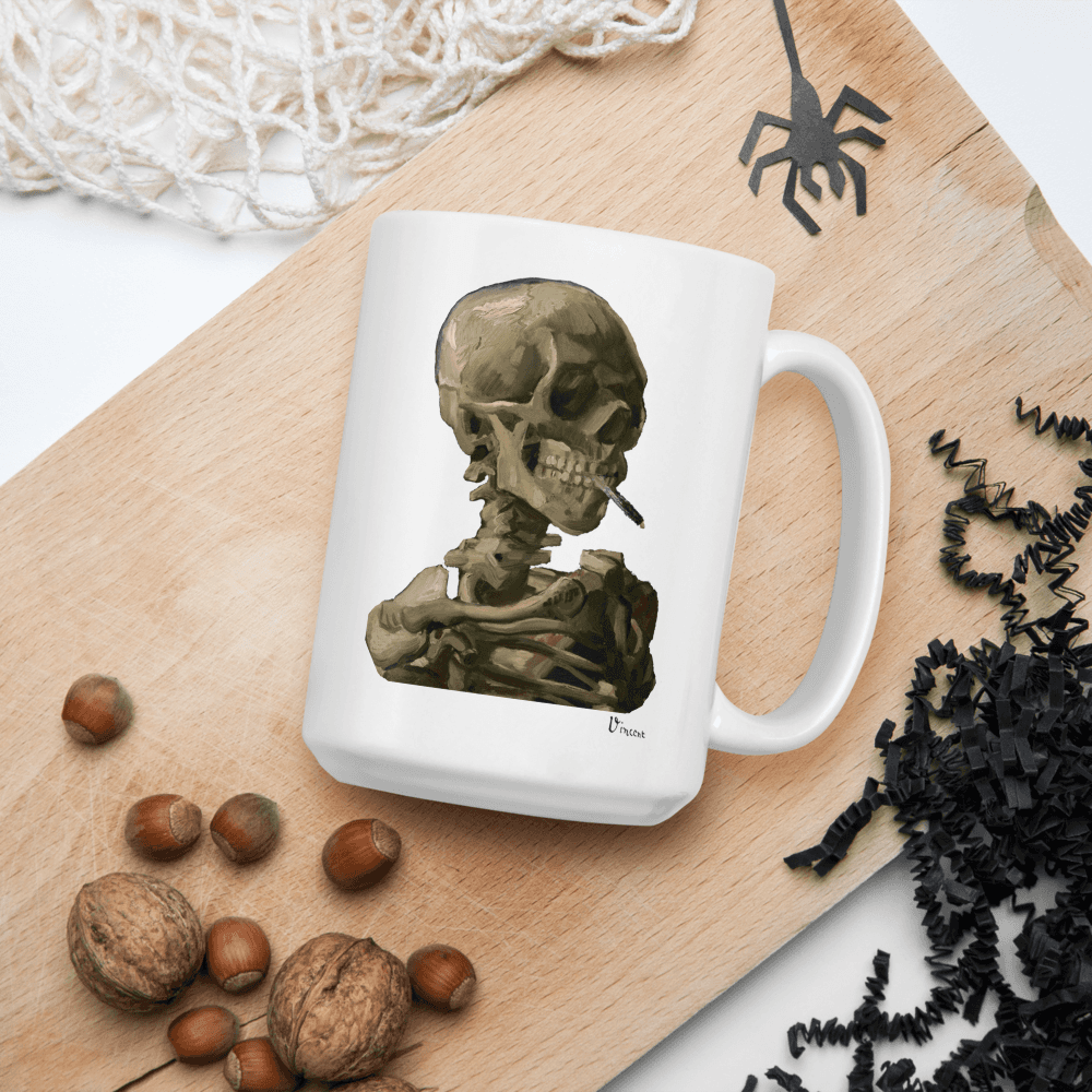 Van Gogh Skull of a Skeleton with Burning Cigarette 1886 Mug - Fantasiaa 